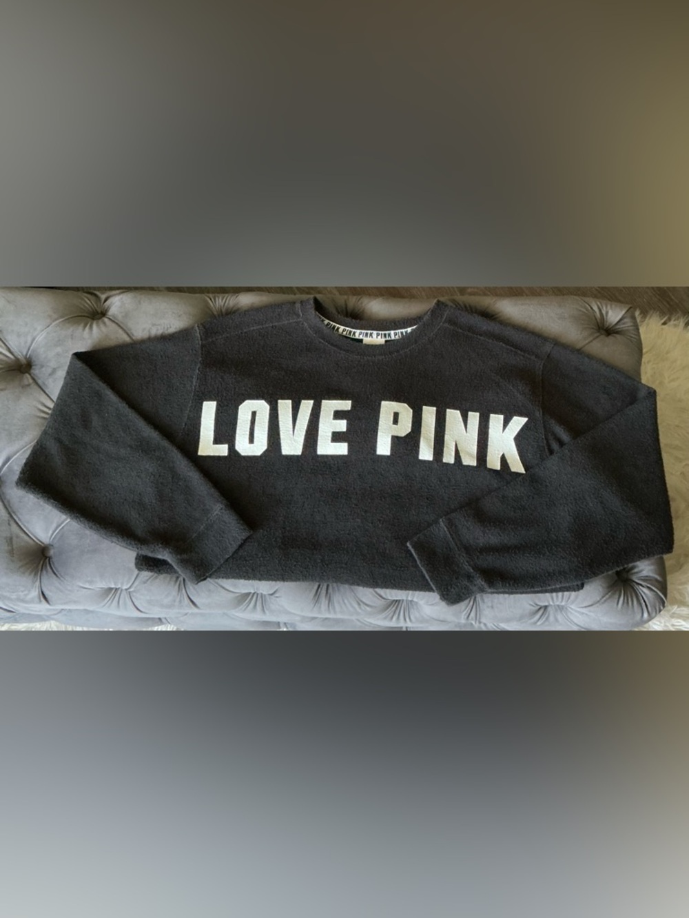 Victoria's Secret PINK Black Crewneck Sweater with White LOVE PINK Logo